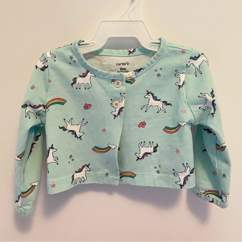 Carter's Baby Girls Infant Dress/ Bodysuit With Unicorn Cardigan Size 9 Months
